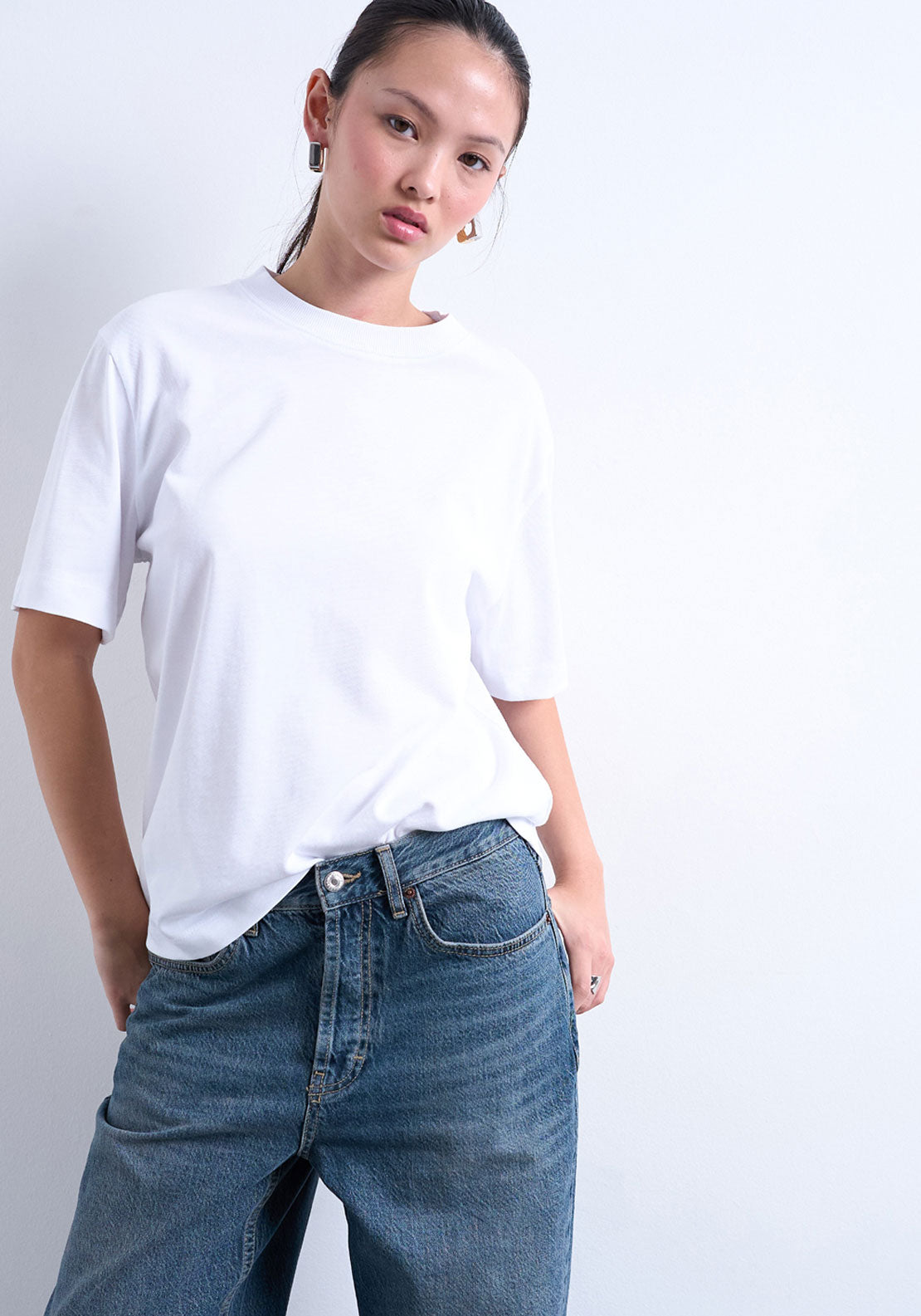 Topshop Premium Short Sleeve Basic Top - Snow White 1 Shaws Department Stores