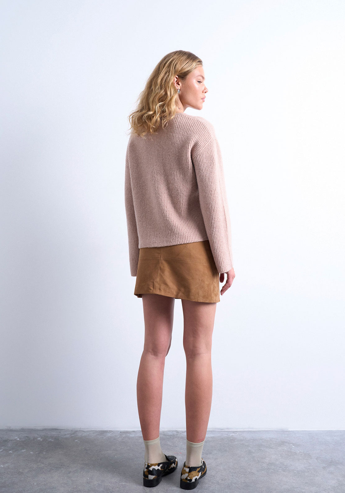 Topshop Nyla Rib Cardigan - Beige 2 Shaws Department Stores