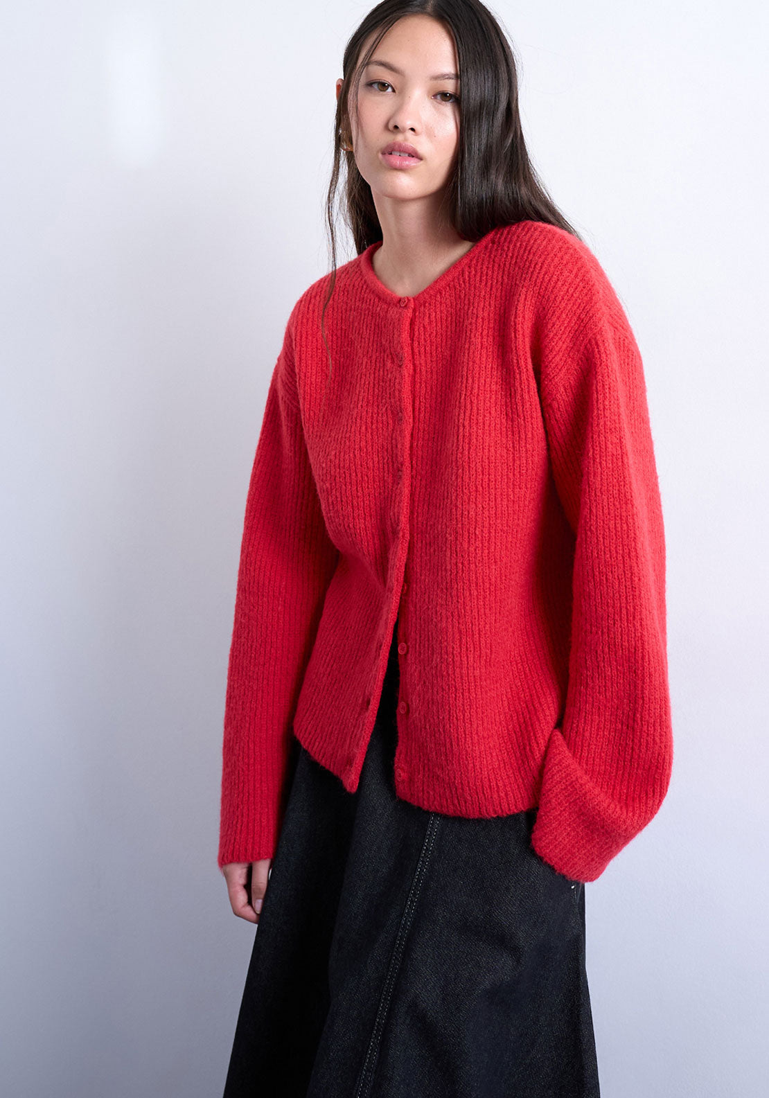 Topshop Nyla Rib Cardigan - Rio Red 1 Shaws Department Stores