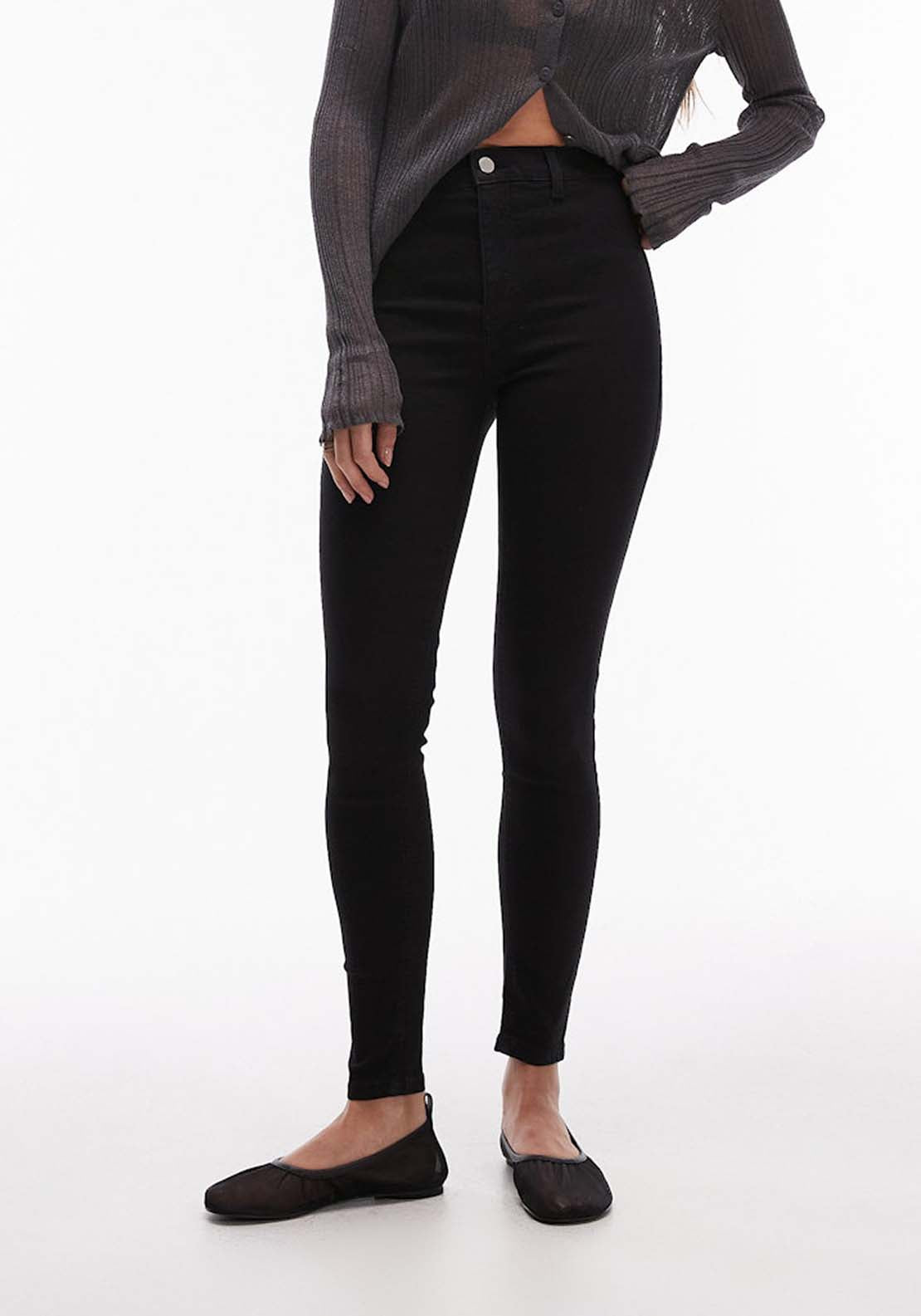 Topshop Joni High Rise Skinny Jean - Black Denim 1 Shaws Department Stores