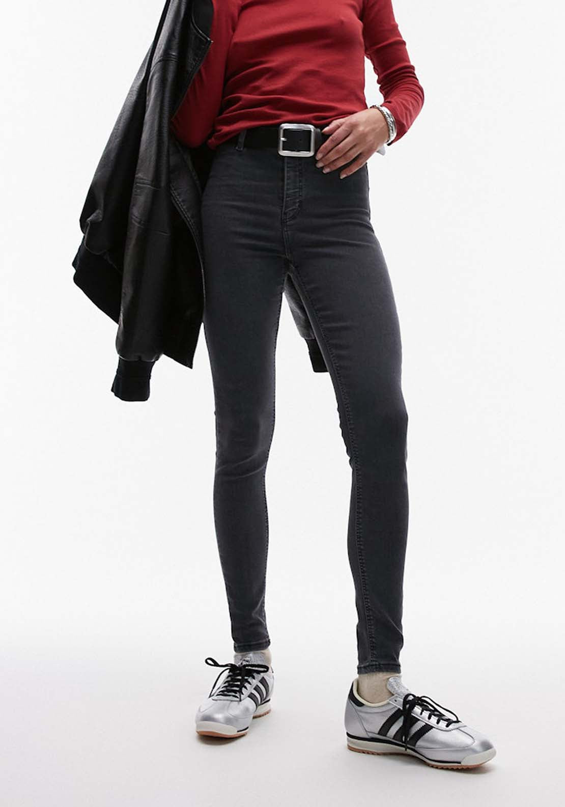 Topshop Joni High Rise Skinny Jean - Black Denim 1 Shaws Department Stores