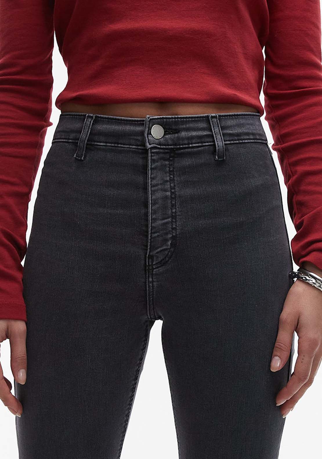 Topshop Joni High Rise Skinny Jean - Black Denim 4 Shaws Department Stores
