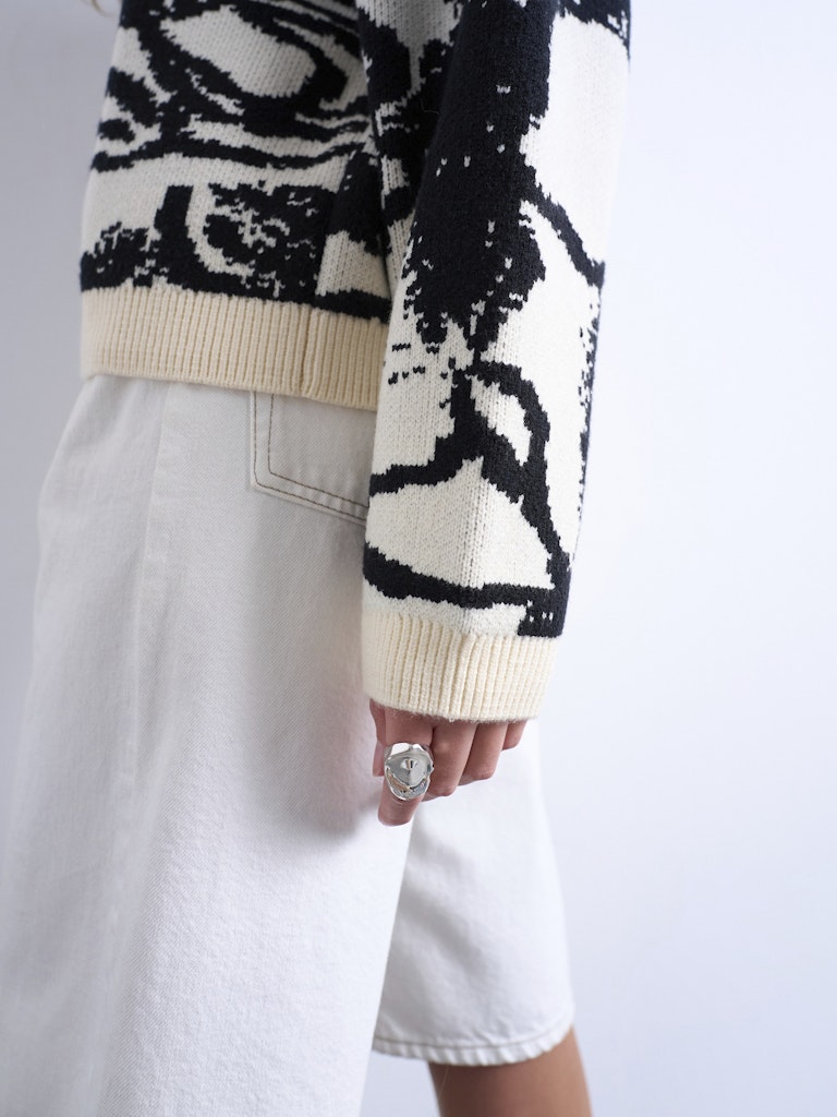 Topshop Kille Long Sleeve Jacquard Pullover - Ivory Cream 2 Shaws Department Stores