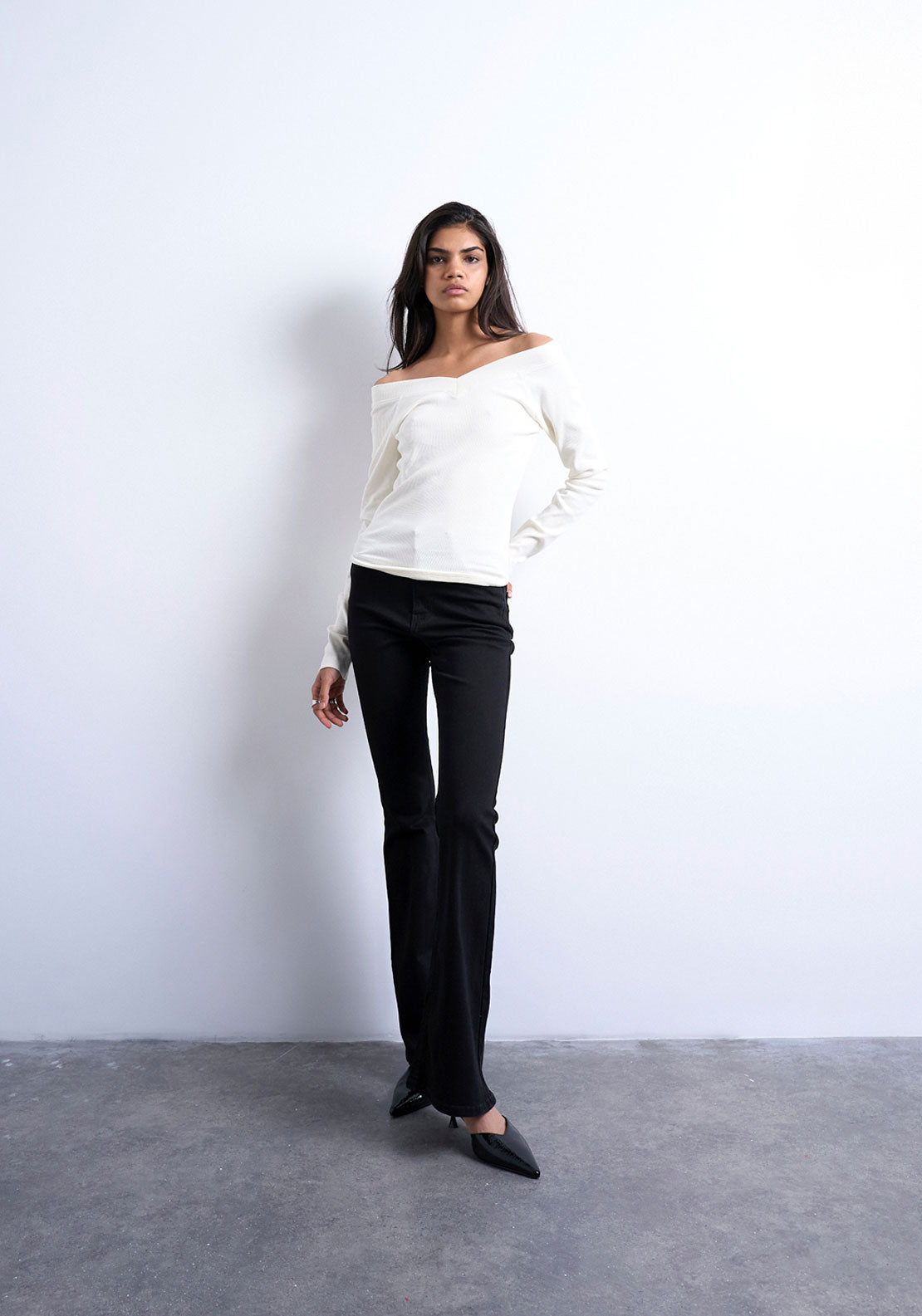 Topshop Jamie High Waist Flare Jeans - Black Denim 5 Shaws Department Stores