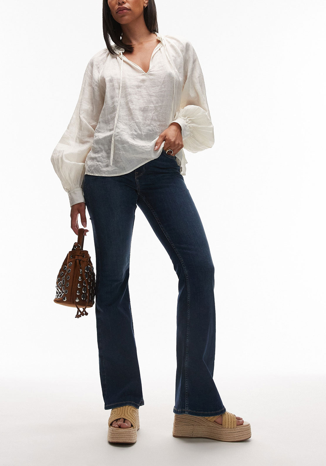 Topshop Jamie High Waist Flare Jeans - Medium Blue Denim 1 Shaws Department Stores