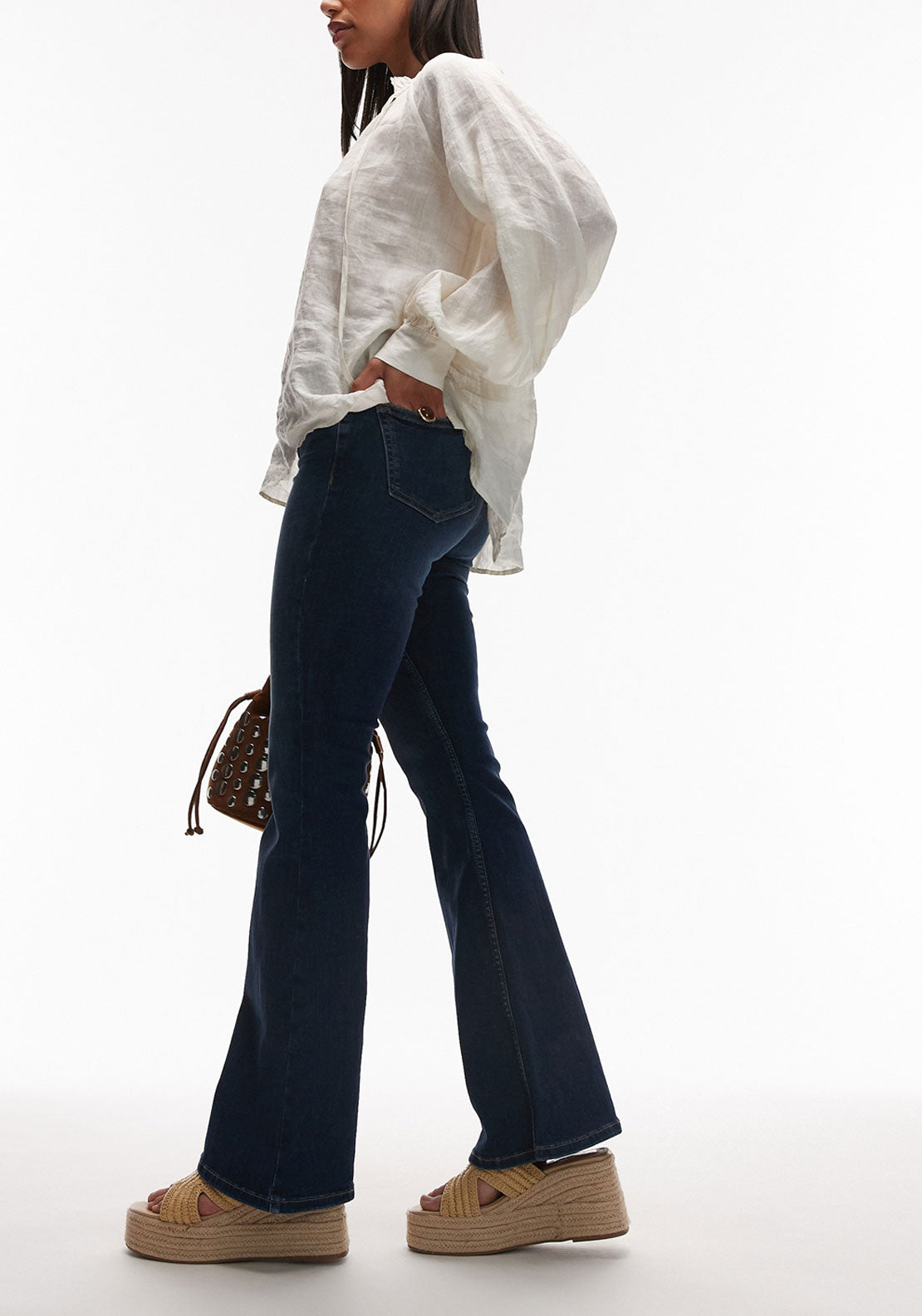 Topshop Jamie High Waist Flare Jeans - Medium Blue Denim 3 Shaws Department Stores