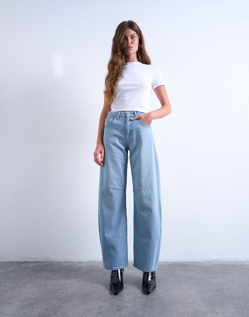 Topshop Bente Mid Rise Jean - Light Blue Denim 3 Shaws Department Stores