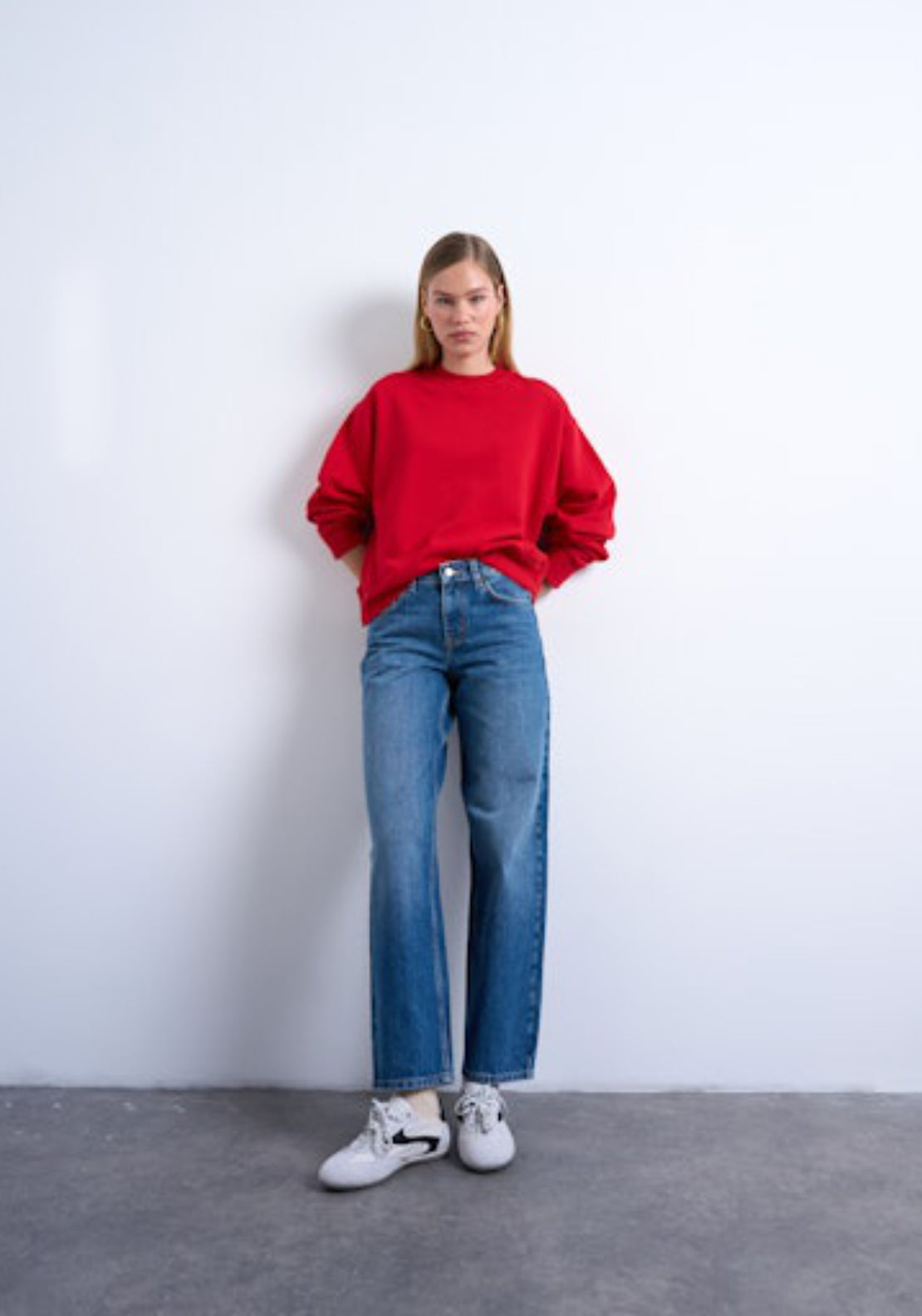 Topshop Cinch Low Rise Wide Jeans - Medium Blue Denim 5 Shaws Department Stores