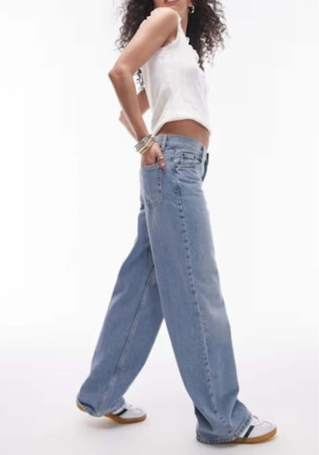 Topshop Cinch Low Rise Wide Jean - Light Blue Denim 1 Shaws Department Stores
