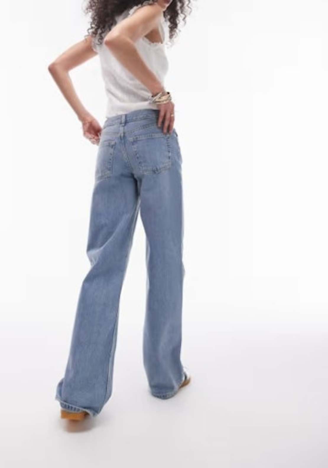 Topshop Cinch Low Rise Wide Jean - Light Blue Denim 2 Shaws Department Stores