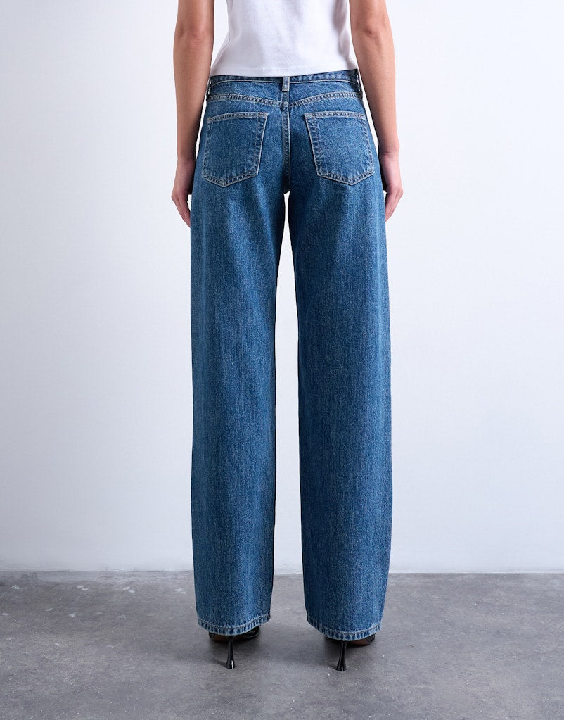 Topshop Ember Low Rise Wide Jean - Medium Blue Denim 2 Shaws Department Stores