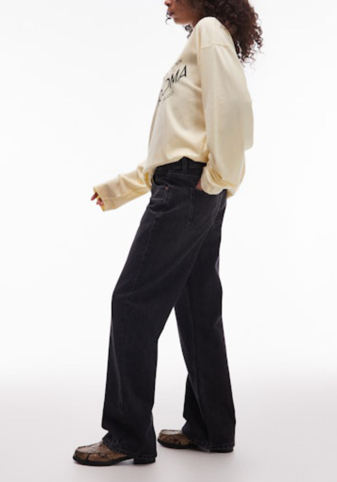 Topshop Ember Low Rise Wide Jeans - Black Denim 3 Shaws Department Stores
