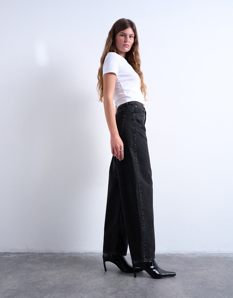 Topshop Brit Barrel Jean - Black Denim 3 Shaws Department Stores
