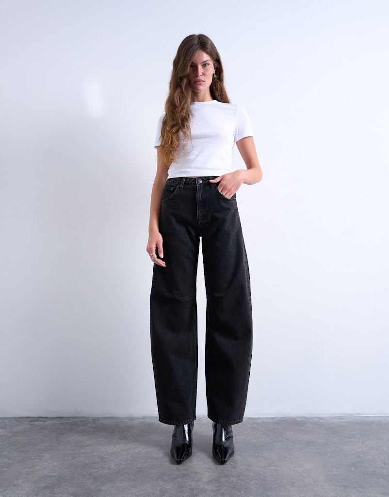 Topshop Brit Barrel Jean - Black Denim 4 Shaws Department Stores