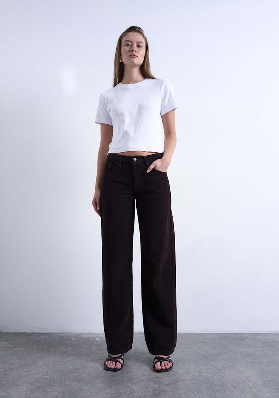 Topshop Ember Low Rise Wide Leg Jean - Brown Denim 1 Shaws Department Stores