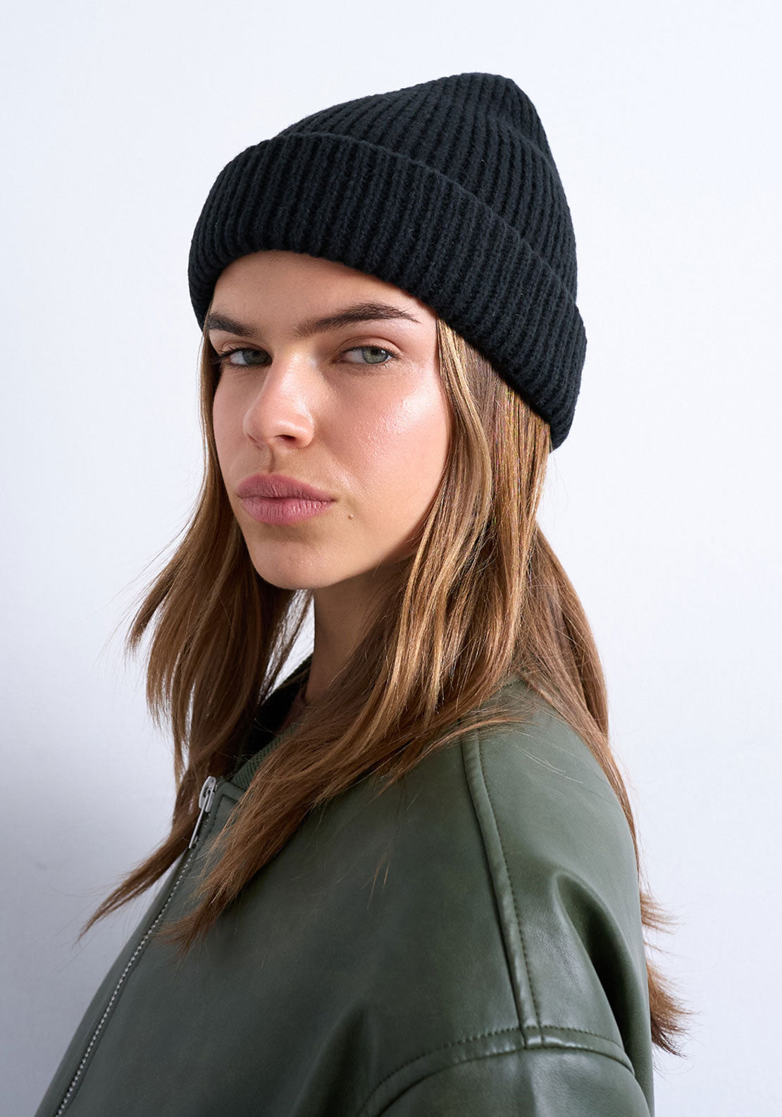 Topshop Henry Ribbed Beanie - Black 1 Shaws Department Stores
