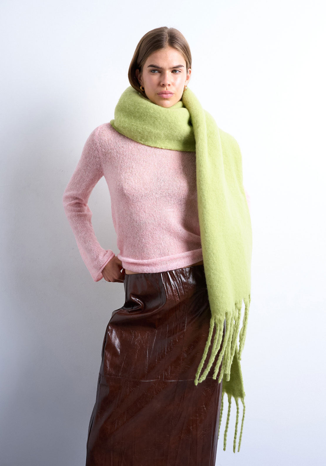Topshop Sydney Scarf - Bright Green 1 Shaws Department Stores
