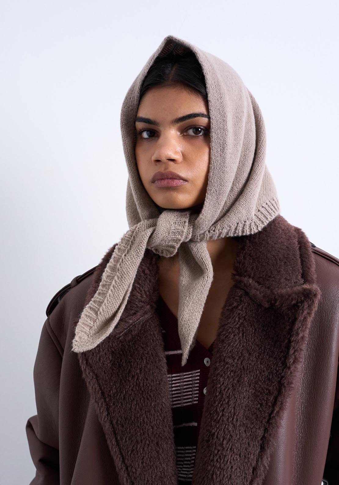Topshop Heidi Hooded Scarf - Beige 1 Shaws Department Stores