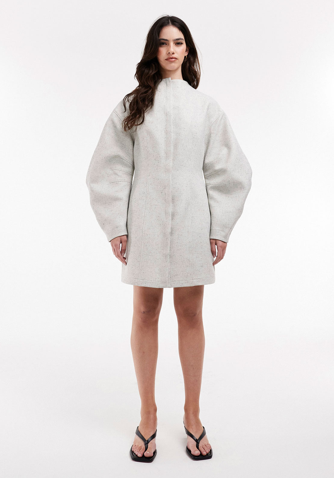 Topshop Ditte Long Mini Dress - Concrete Grey 1 Shaws Department Stores