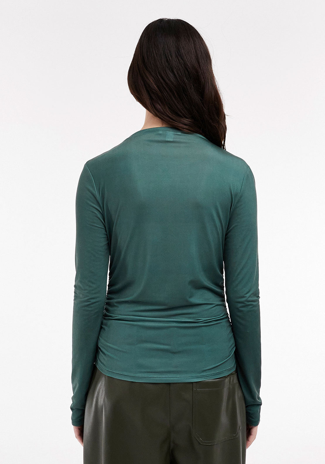 Topshop Kimmie Long Sleeve High Neck Top - Bright Green 2 Shaws Department Stores
