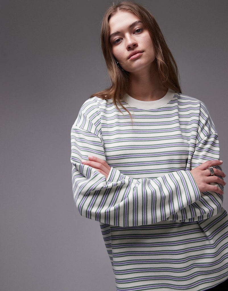 Topshop Kamille Long Sleeve Skater Tee - Snow White 1 Shaws Department Stores