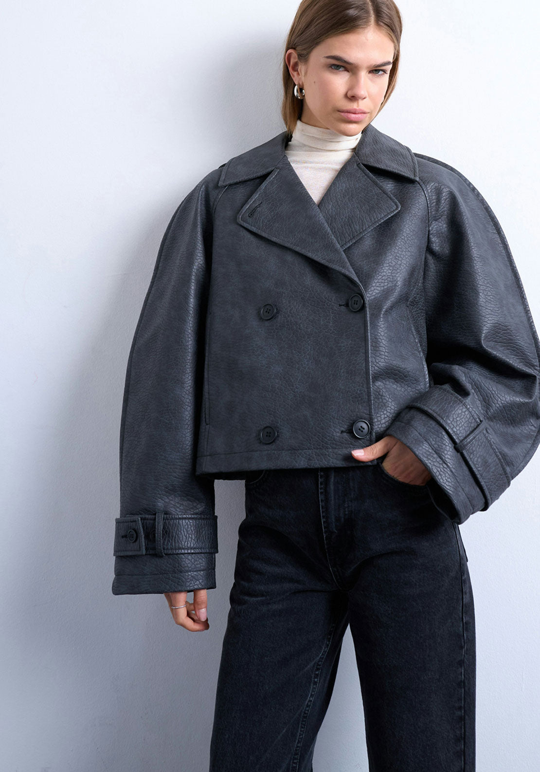 Topshop Grace Short Trenchcoat - Black 1 Shaws Department Stores