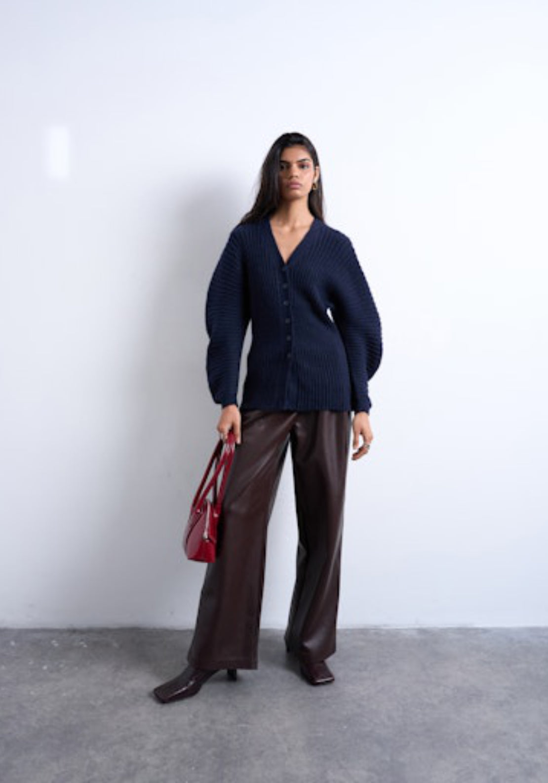 Topshop Brit Long Sleeve V-Neck Cardigan - Navy Blazer 4 Shaws Department Stores