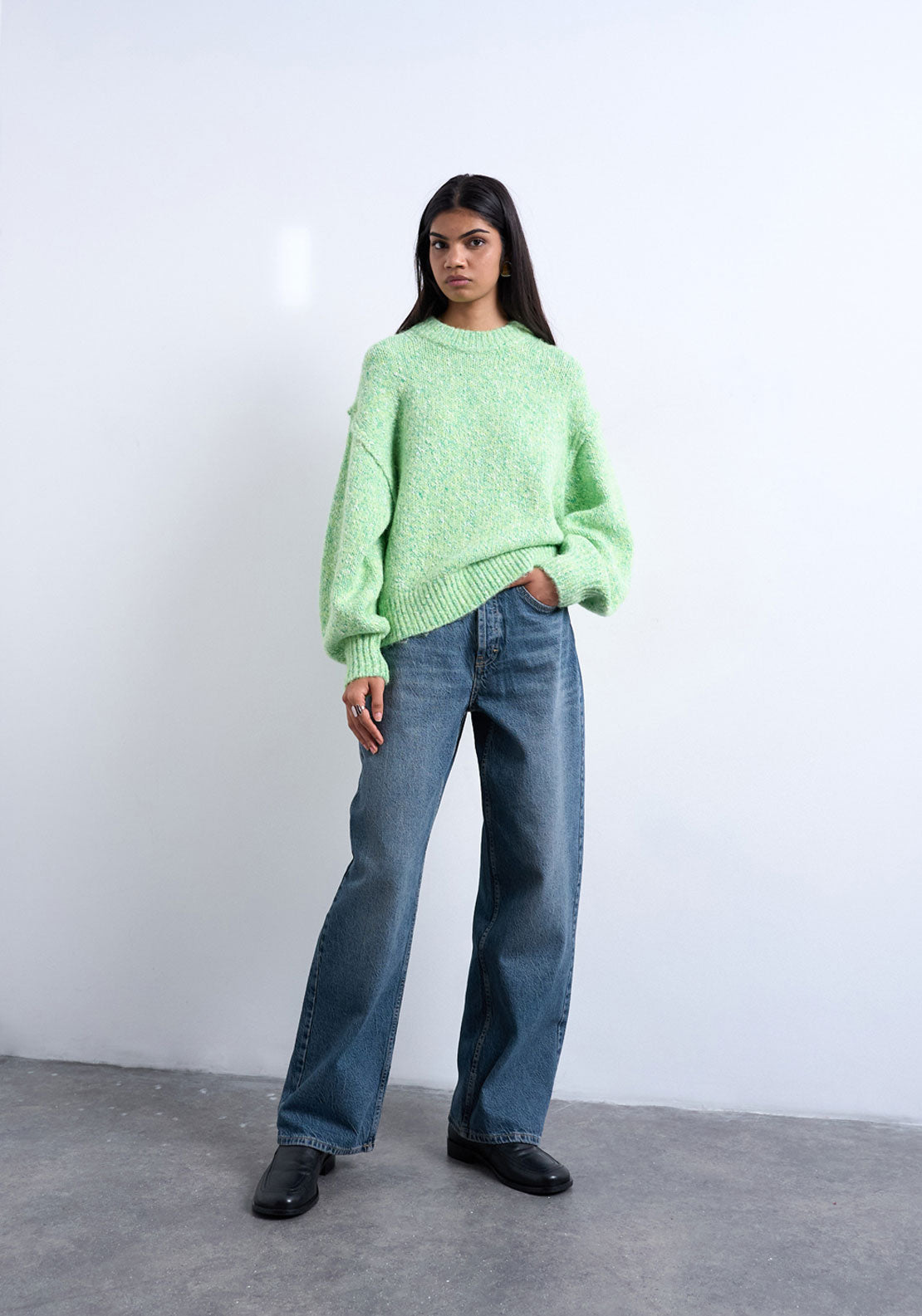 Topshop Anna Crew Neck Pullover - Bright Green 4 Shaws Department Stores