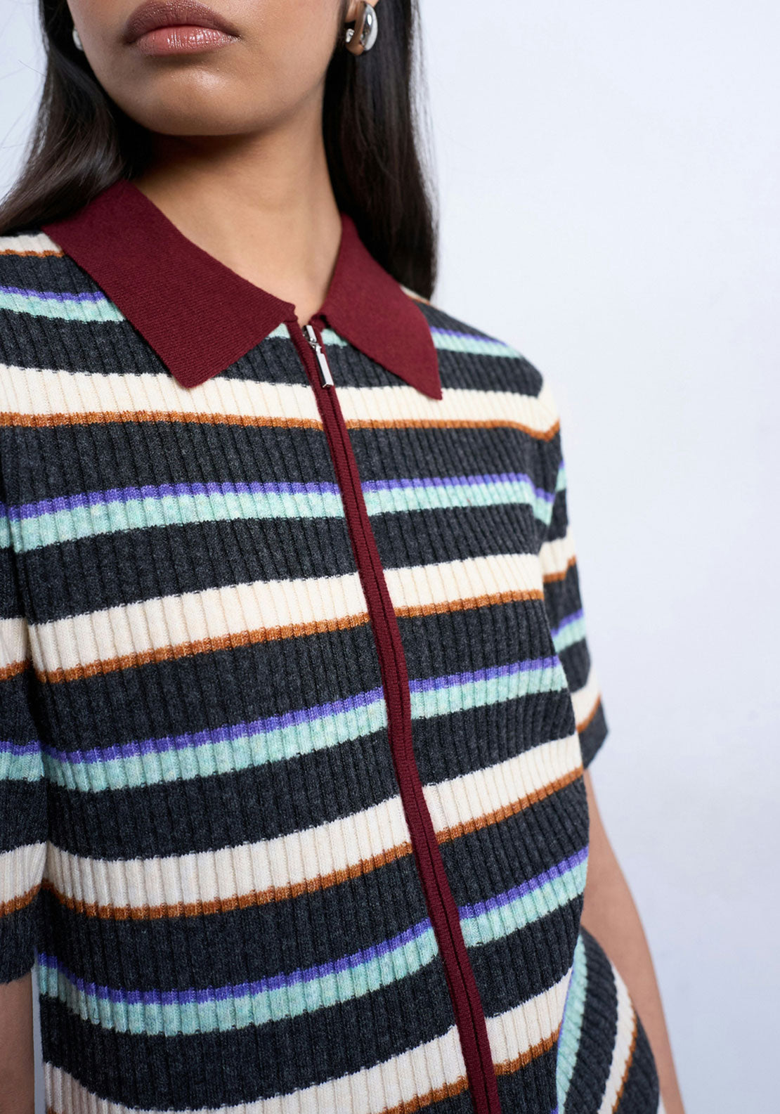 Topshop Rebecca Zip Polo Pullover - Burgundy 3 Shaws Department Stores