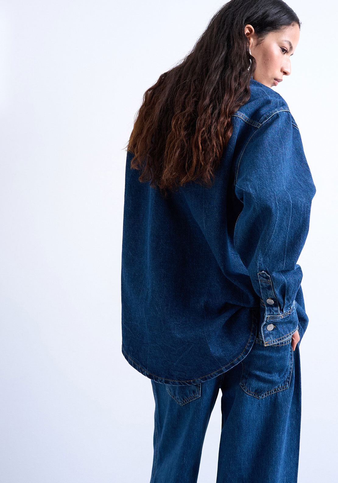 Topshop Madison Denim Shacket - Medium Blue Denim 2 Shaws Department Stores