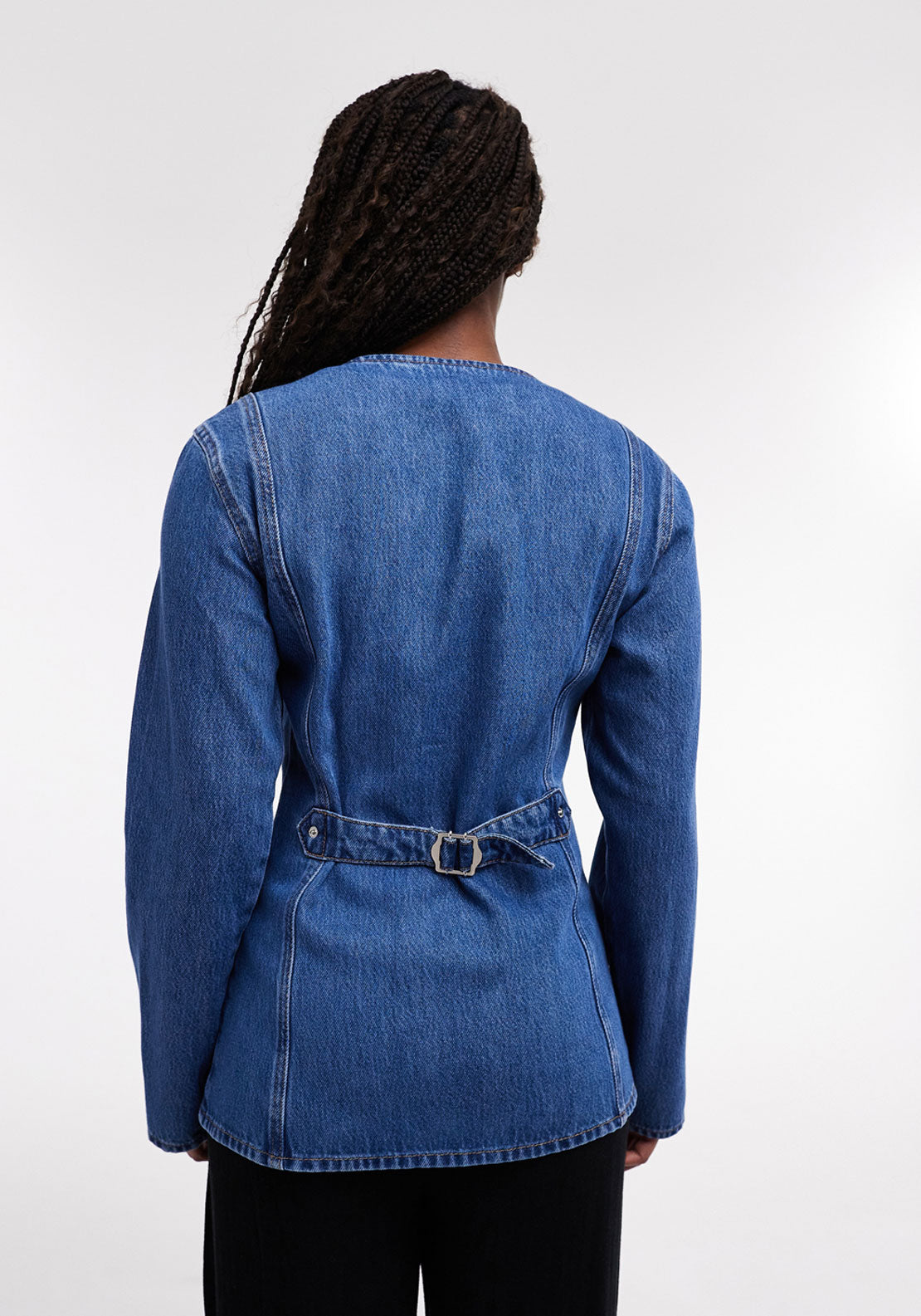 Topshop Peyton Vneck Shirt - Medium Blue Denim 2 Shaws Department Stores