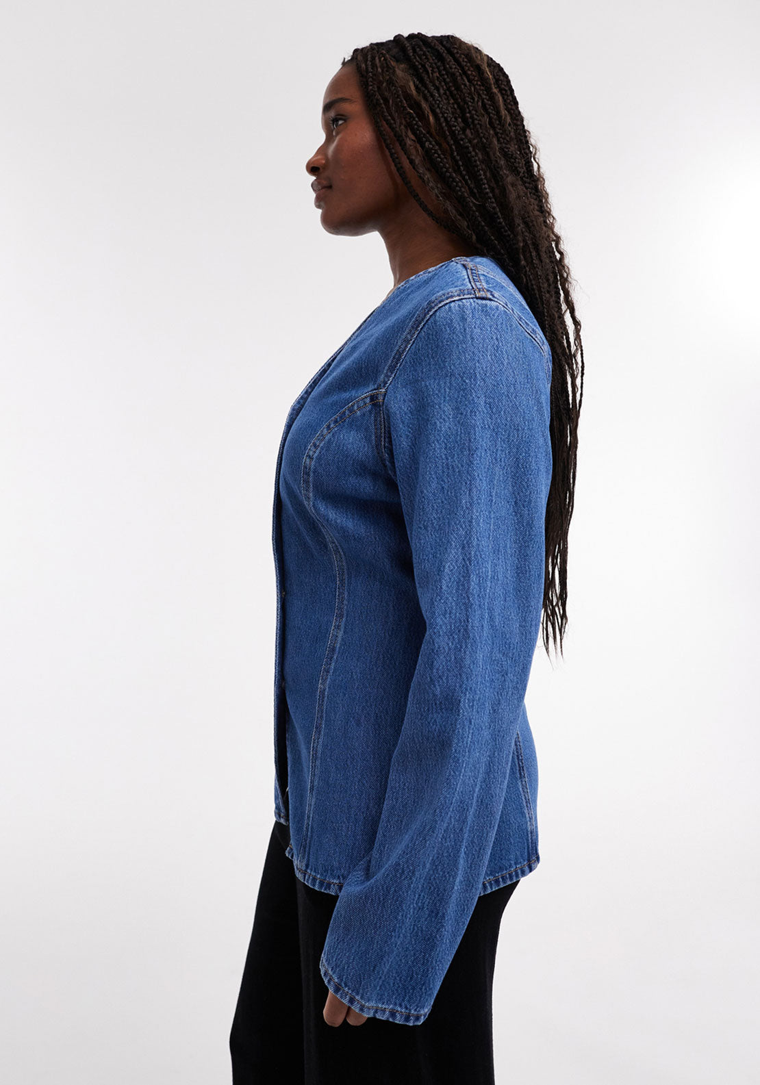 Topshop Peyton Vneck Shirt - Medium Blue Denim 3 Shaws Department Stores