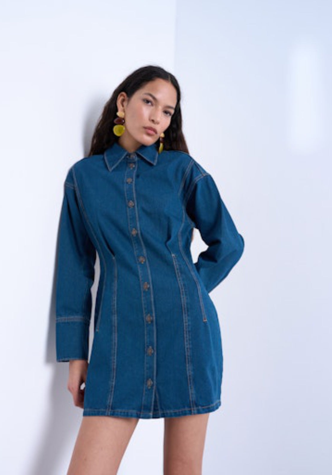 topshop long sleeve denim dress Taylor Cinch Detail Mini Style:RM6D430 fabric_name_uk-Cotton Batiste Navy Pin Dot Print Red and White Striped Womens denim This versatile dress can