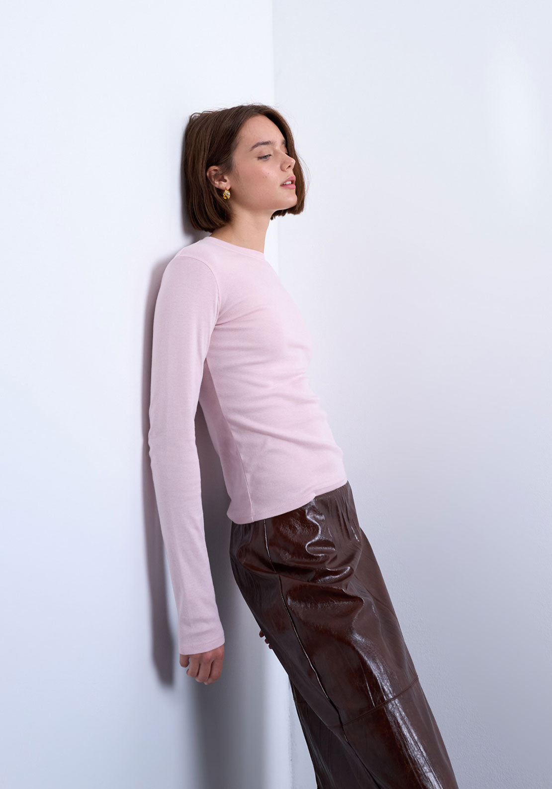 Topshop Hazel Long sleeve Everyday T-Shirt - Light Pink 3 Shaws Department Stores