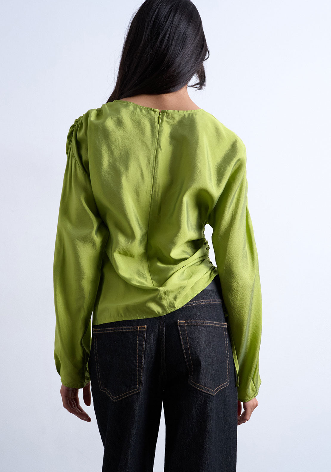 Topshop Joyce Round Neck Top - Jade Green 2 Shaws Department Stores