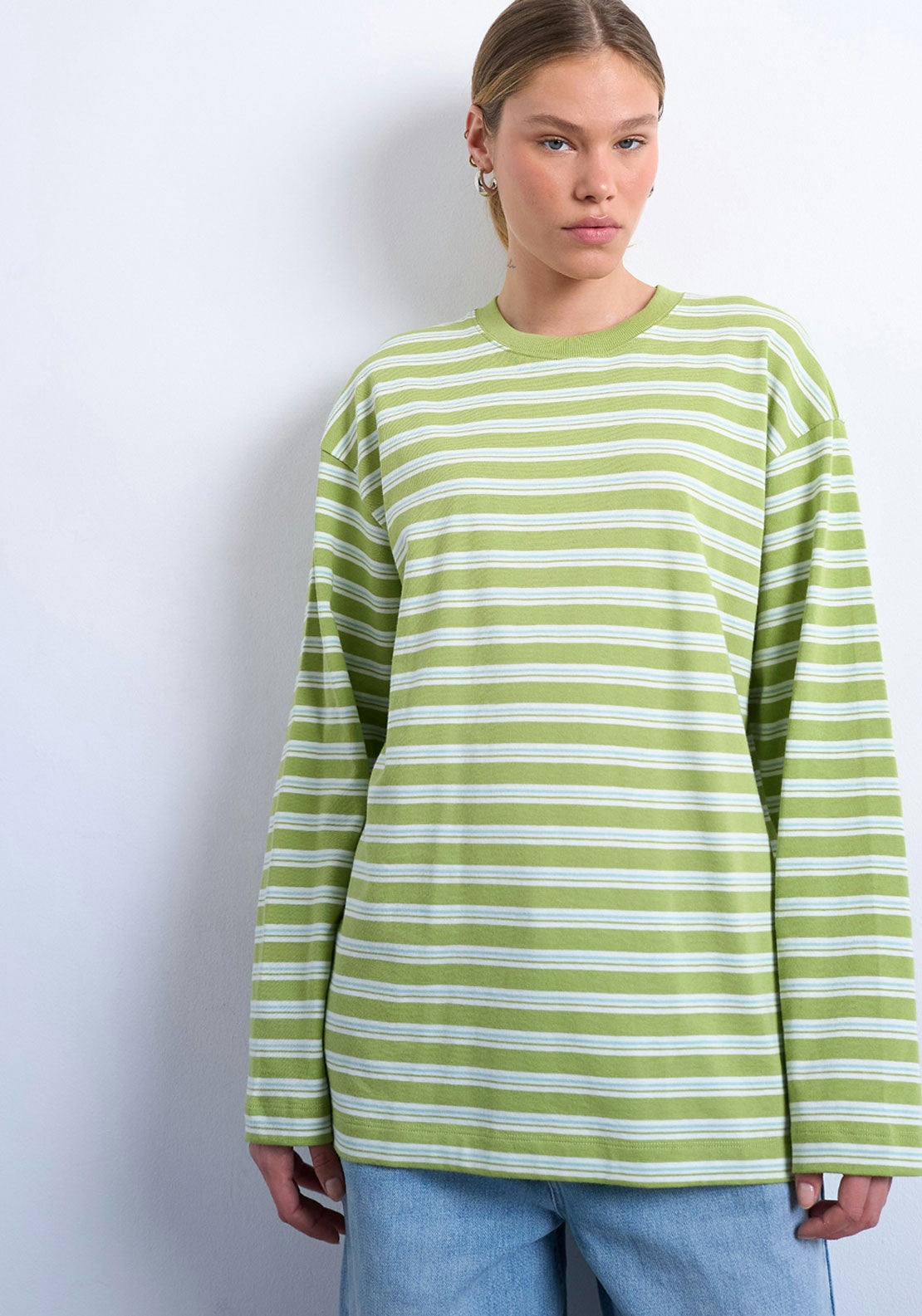 Topshop Nila Stripe Skater T-Shirt - Bright Green 1 Shaws Department Stores