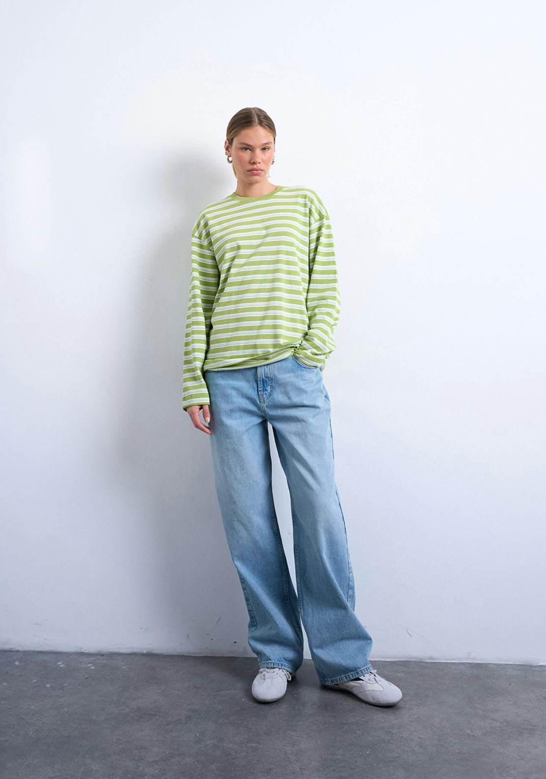 Topshop Nila Stripe Skater T-Shirt - Bright Green 4 Shaws Department Stores