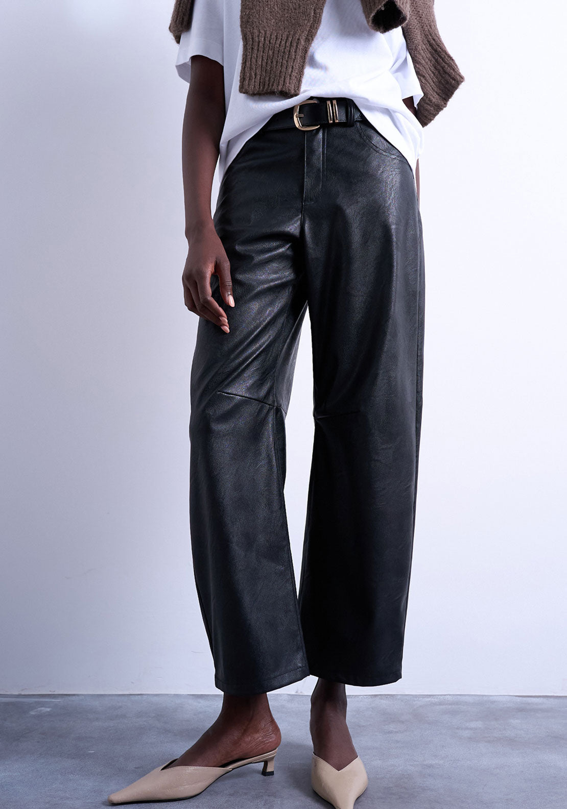 Topshop Cicely Fake Leather Trousers - Black 1 Shaws Department Stores