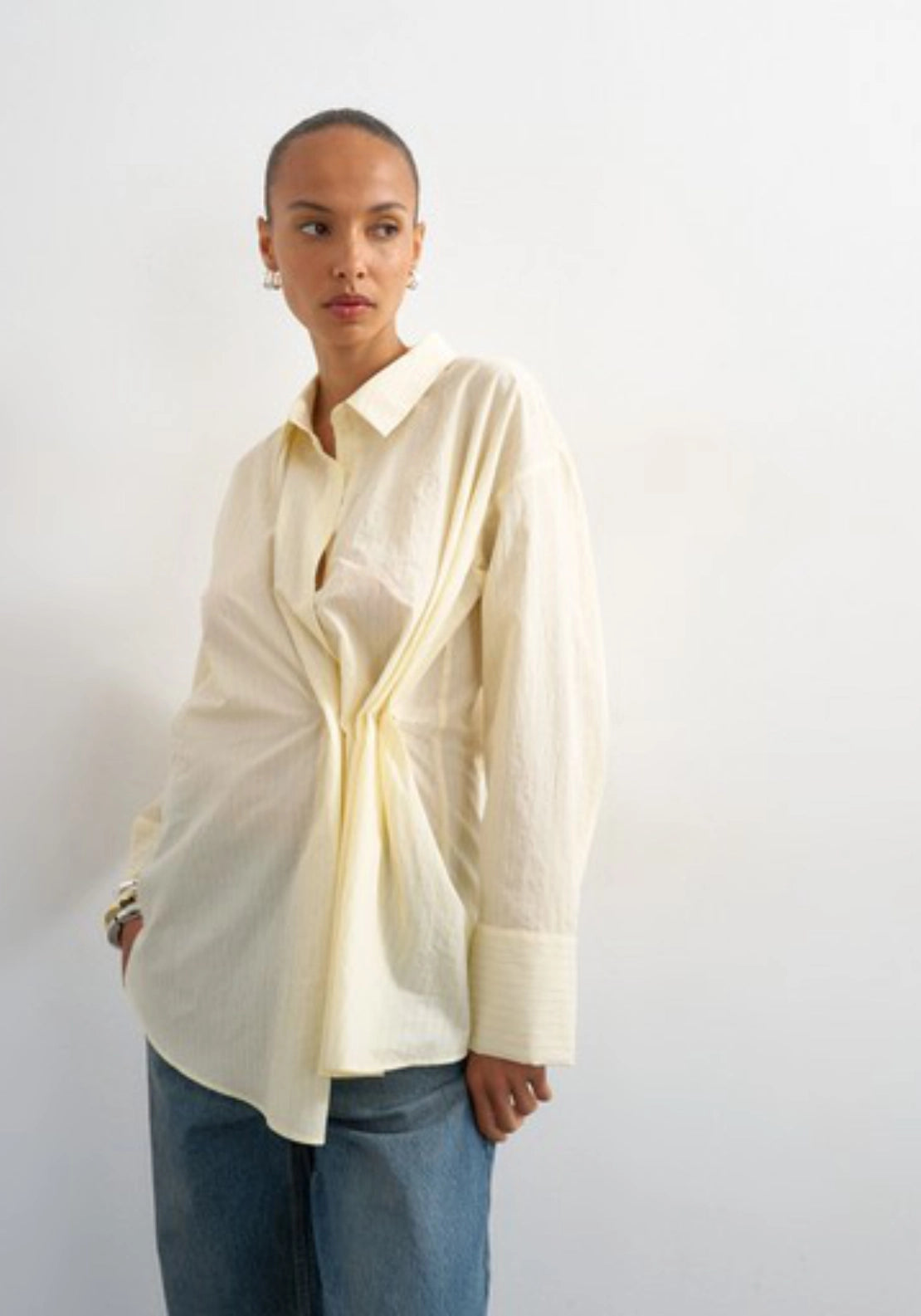 Elisa Long Sleeve Cinch Shirt - Yellowtail