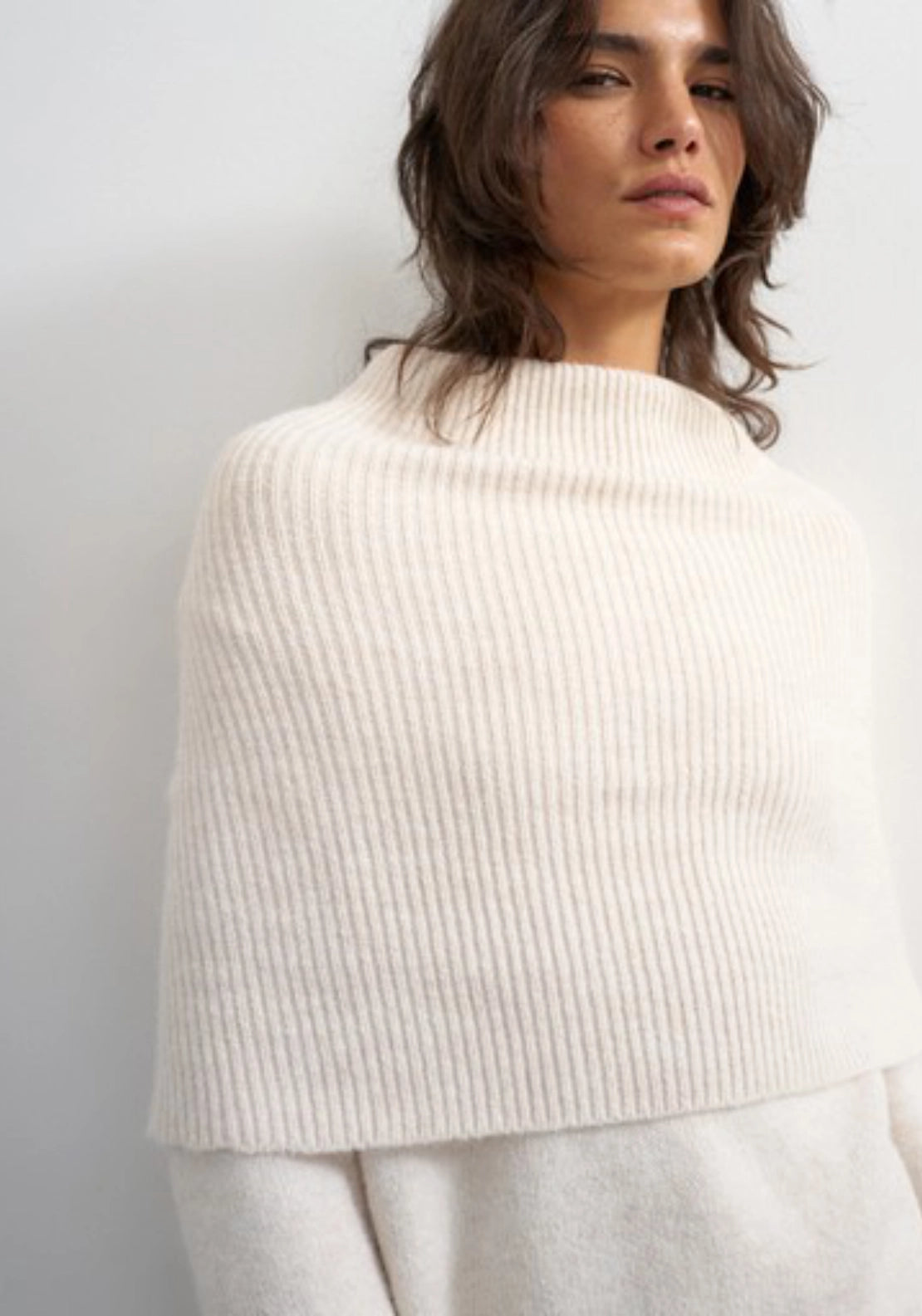 Funa Knitted Deep Fold Jumper - White