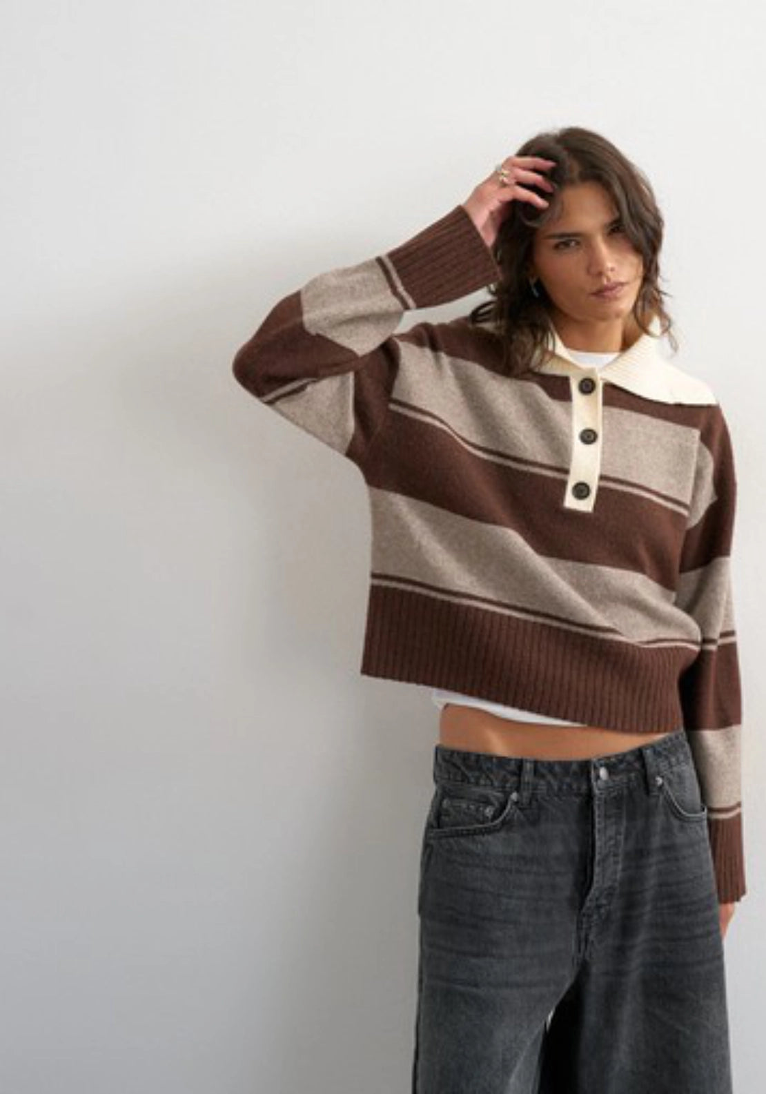 Cami Knitted Rugby Polo - Chocolate Brown