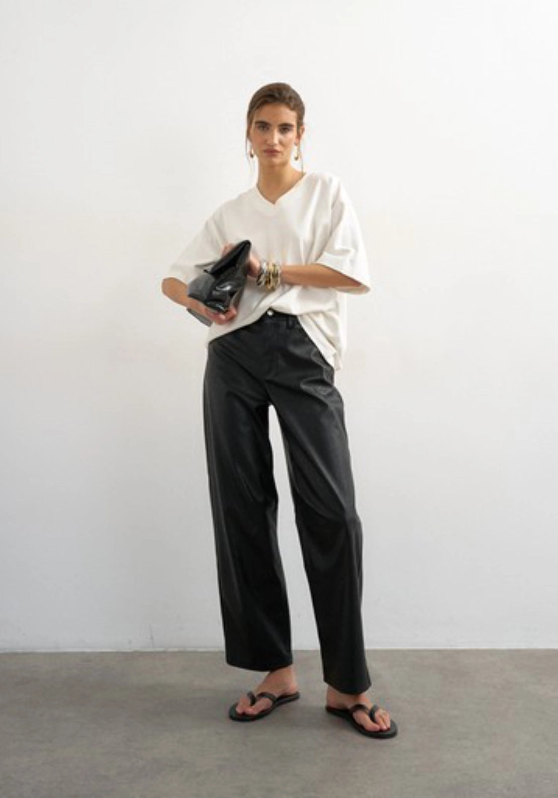 Talla Coated Barrel Trousers - Black