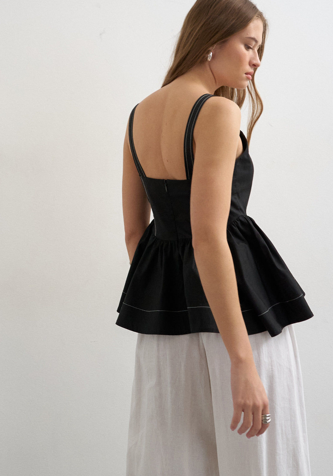 Topshop 100% Cotton Miranda Peplum Cami Top - Black 2 Shaws Department Stores