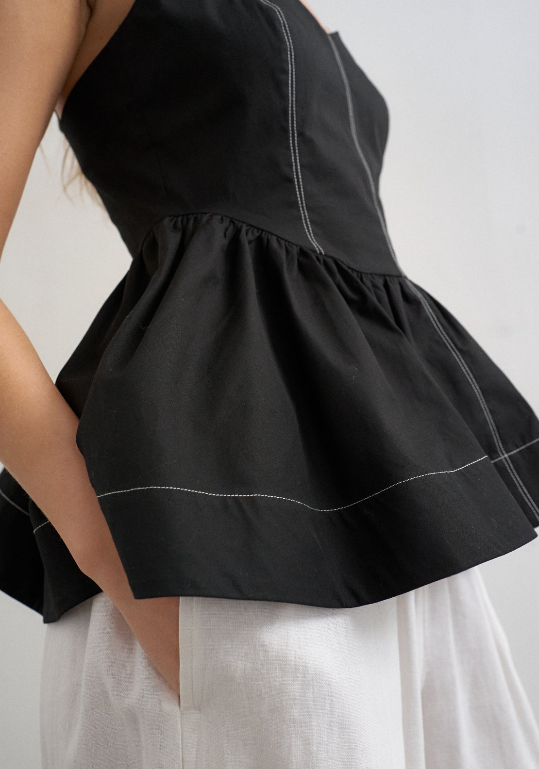 Topshop 100% Cotton Miranda Peplum Cami Top - Black 3 Shaws Department Stores