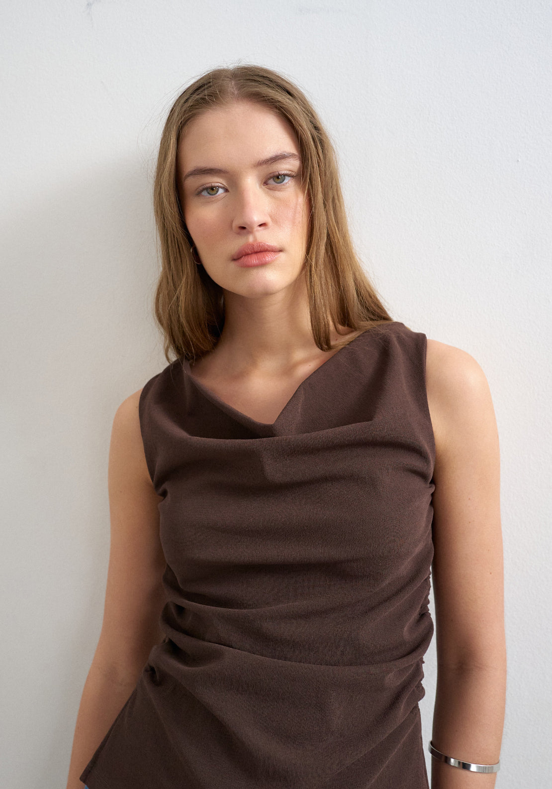 Topshop Caroline Bengaline Tank Top - Chocolate Brown 1 Shaws Department Stores