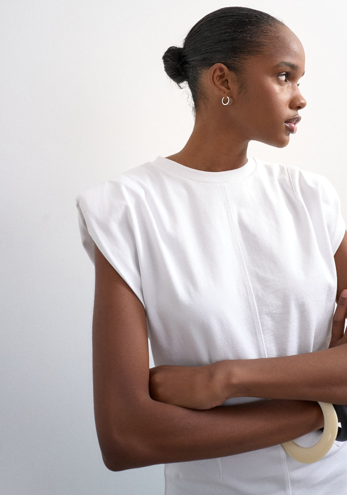 Topshop Julla Shoulder Pad T-Shirt - Snow White 3 Shaws Department Stores