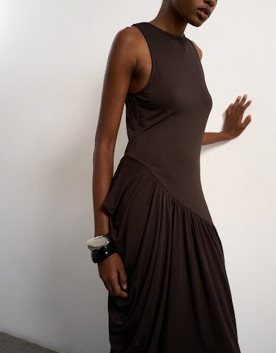 Topshop Julie Bubble Ham Maxi Dress - Chocolate Brown 3 Shaws Department Stores