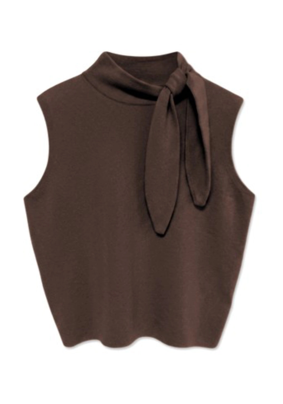 Cassi Knitted Tie Neck Top - Chocolate Brown