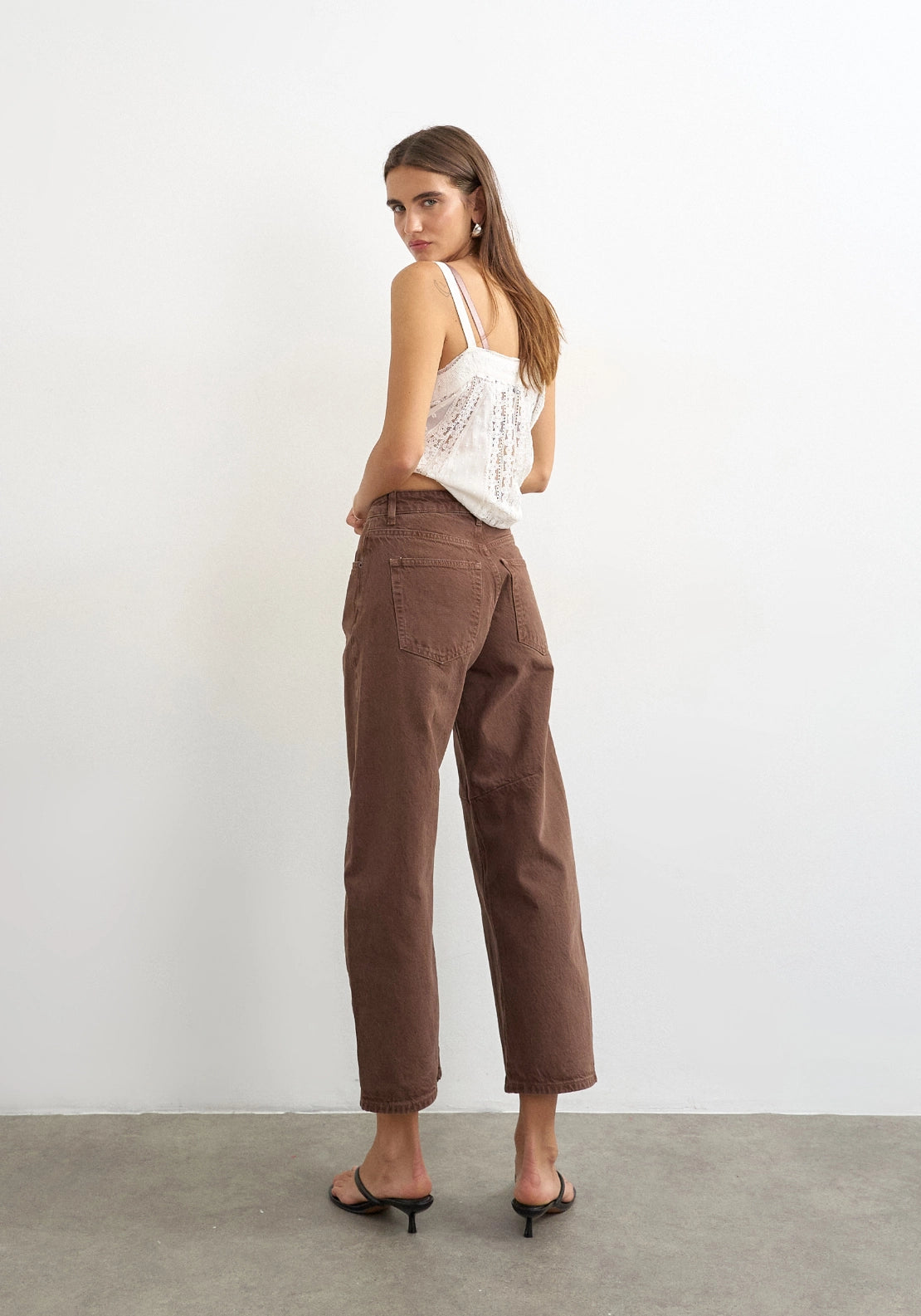 Topshop High-Rise Barrel Leg Jeans - Brown Denim 2 Shaws Department Stores