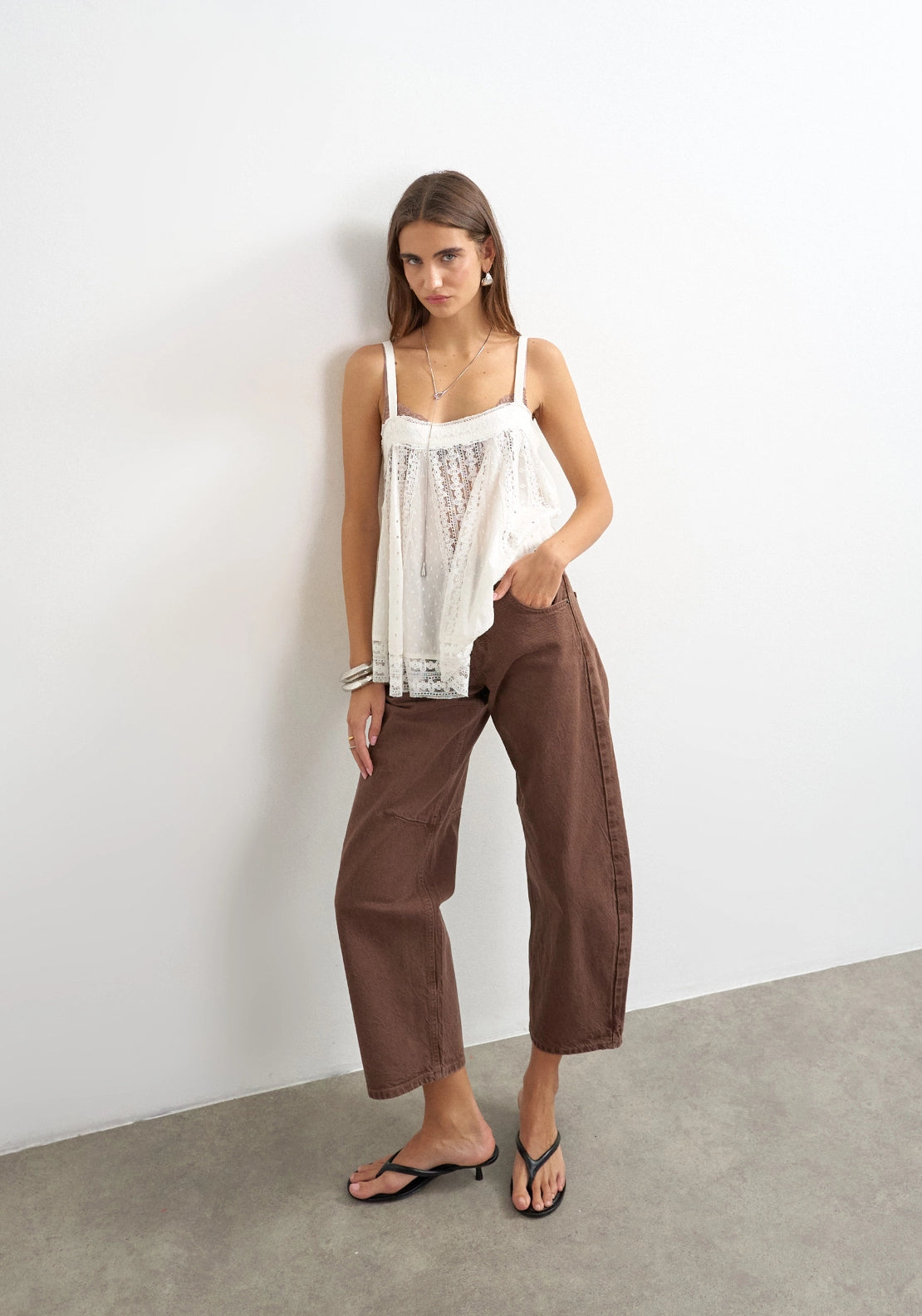 Topshop High-Rise Barrel Leg Jeans - Brown Denim 3 Shaws Department Stores